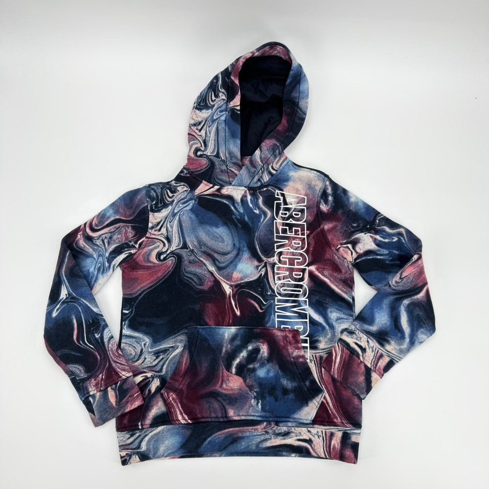 Abercrombie Kids Marble Swirl Hoodie Navy Burgundy Blue Logo Sweatshirt 11/12